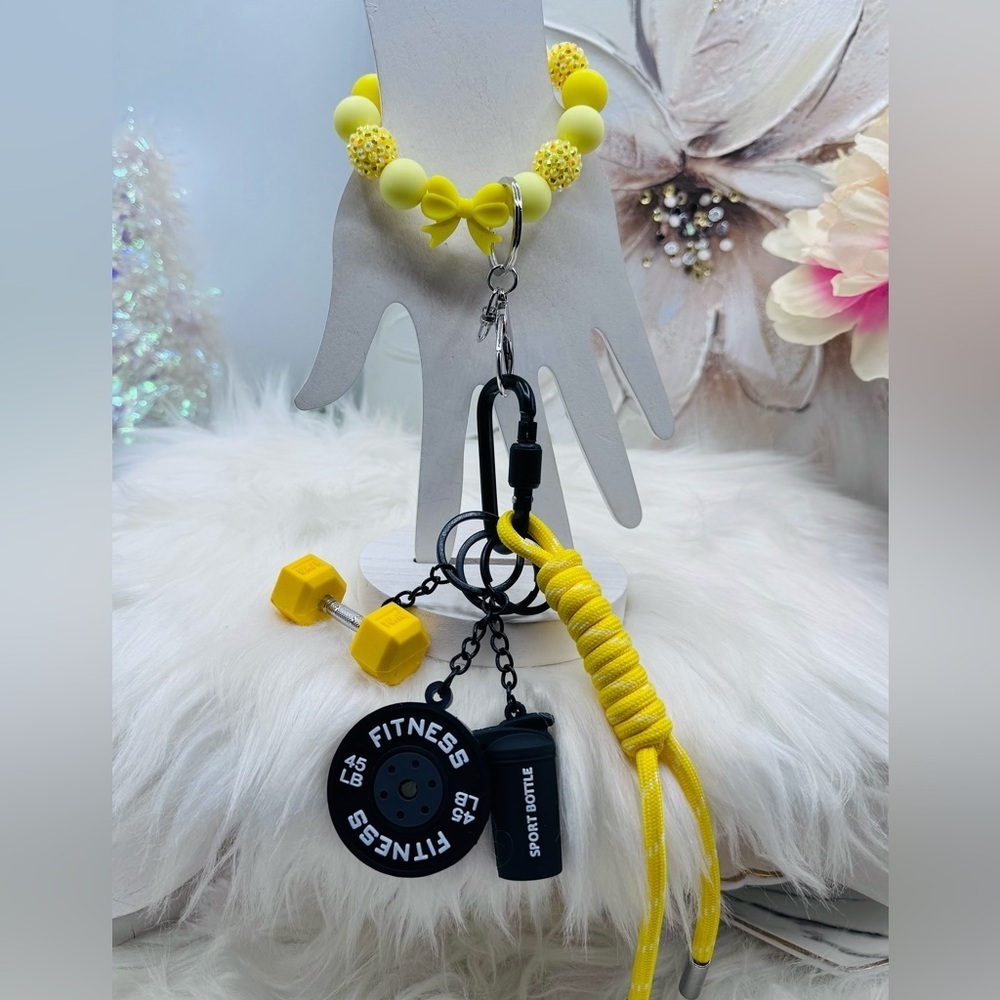 Yellow & Black Fitness Keychain Set w/ Wristlet bracelet